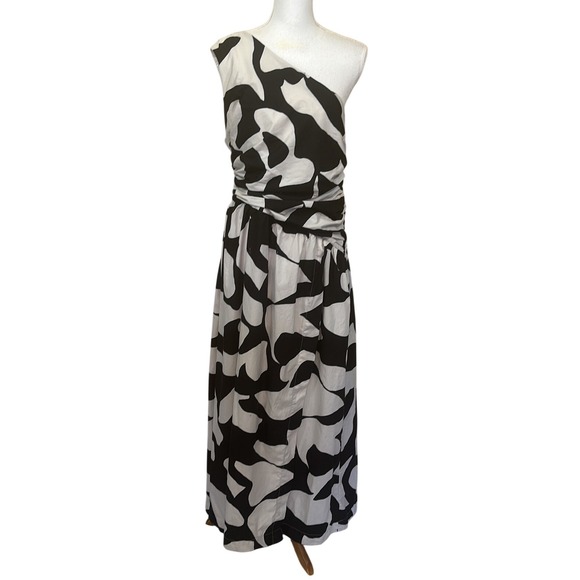 Abercrombie & Fitch Dresses & Skirts - Abercrombie & Fitch Fiore One Shoulder Maxi Dress, black/cream, large, cutout